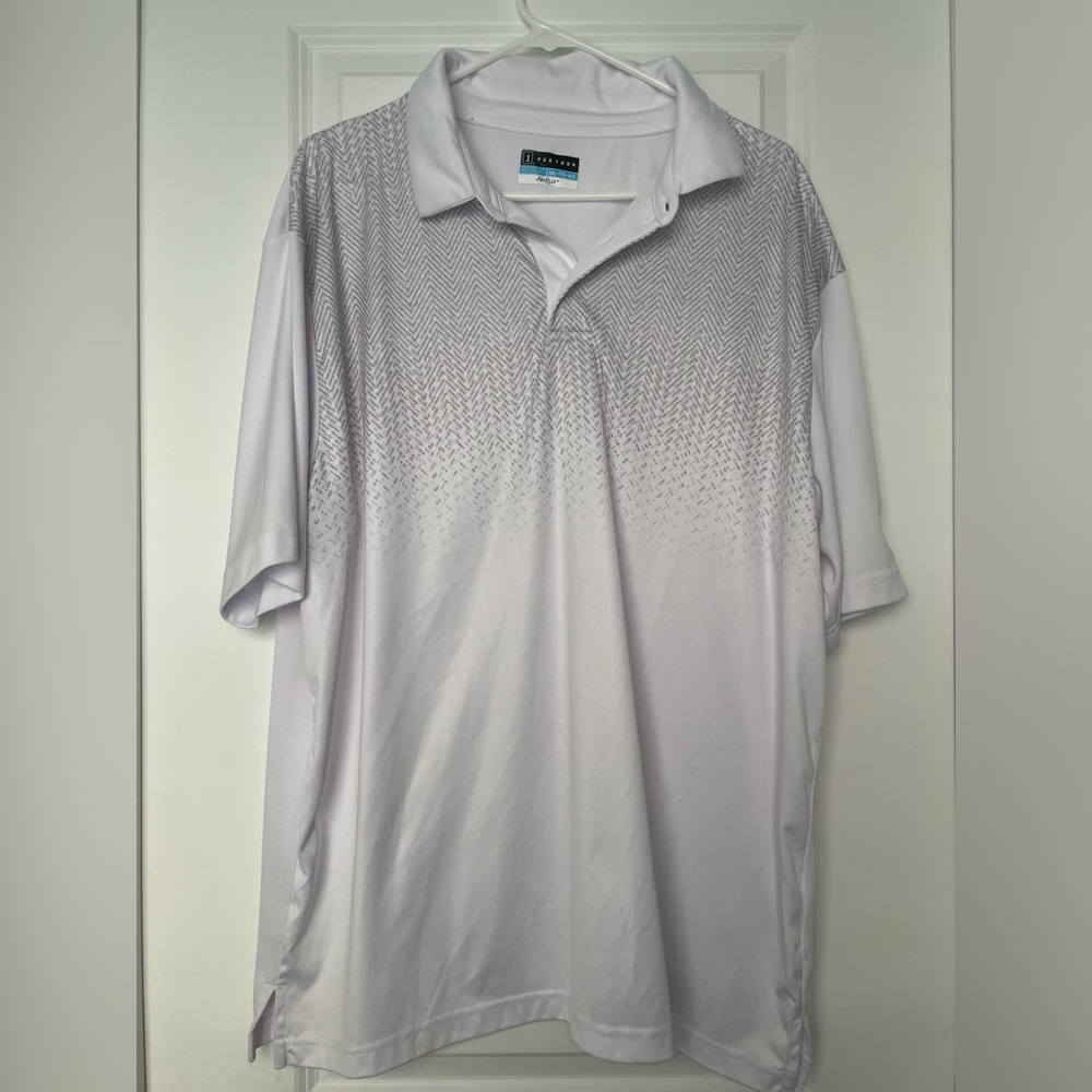 PGA Tour Airflux Mens Polo Large 2XL Short Sleeve White Grey Golf Shirt